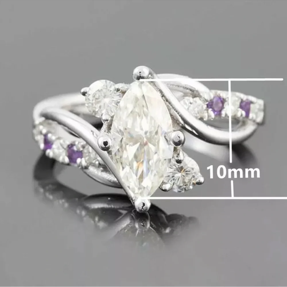 Elegant 925 Silver Jewelry Women Marquise Cut Cubic Zirconia Party Rings - Picture 5 of 5